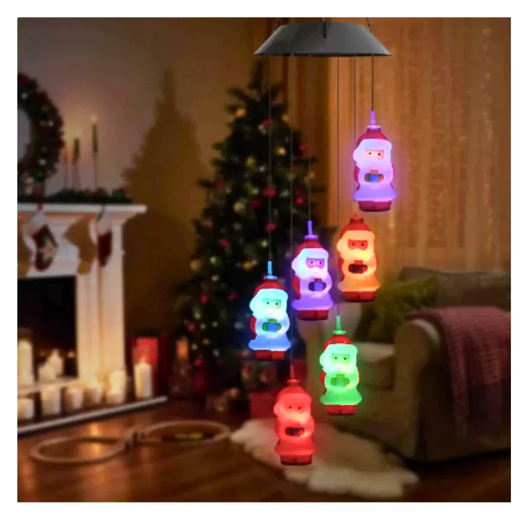 Carillón de Viento Solar de Papá Noel: Iluminación Eficiente y Fácil Instalación